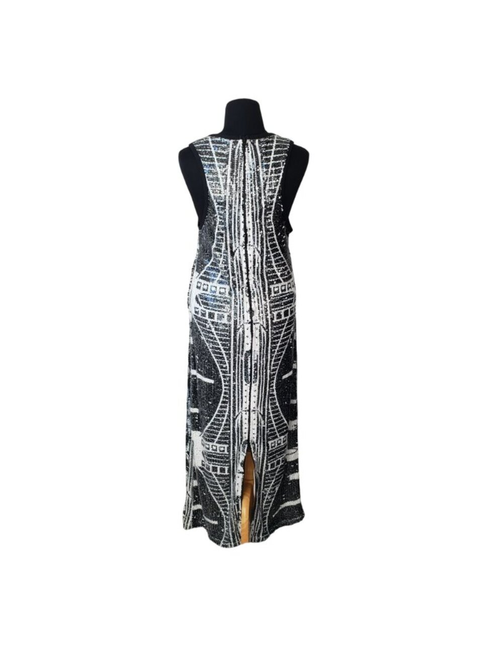 Kimberly Goldson $698 Dress Sequin Black White Brooklyn Graffiti Print Maxi - Picture 5 of 16